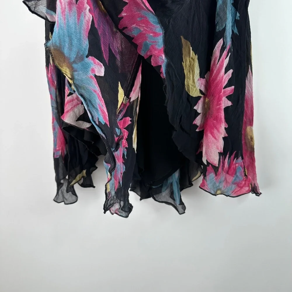 Karen Kane Floral Black Midi Skirt Women's Size 6 Asymmetrical Hem - Picture 4 of 5
